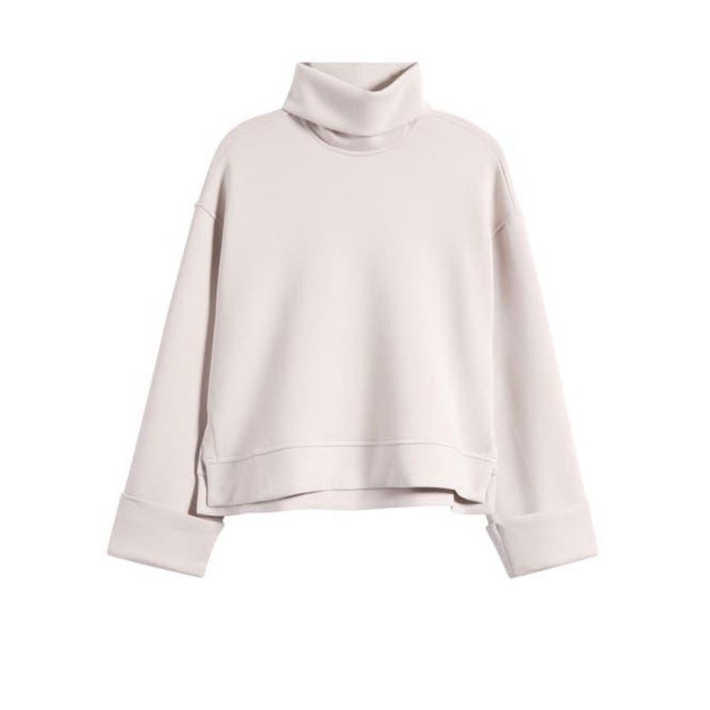 Spanx AirEssentials Turtleneck Tunic Pullover Beige Medium Cowl Neck Sweatshirt